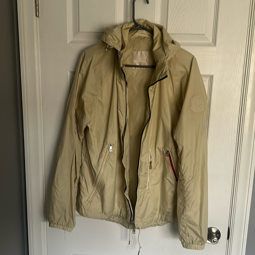 Moncler rain jacket. beige, size large